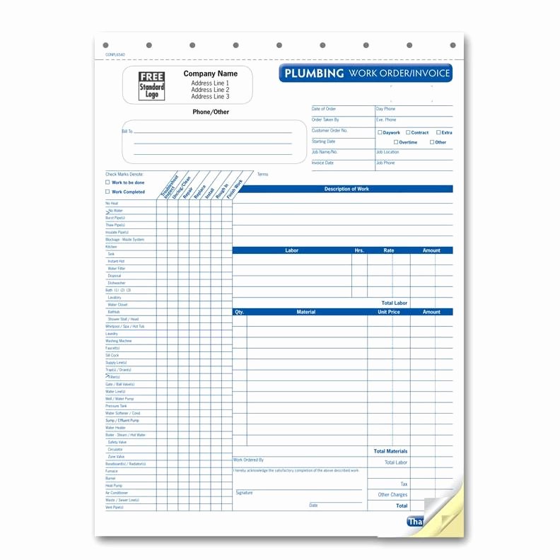Construction Work order Template Inspirational Plumbing Contractor Invoice forms Work order Custom
