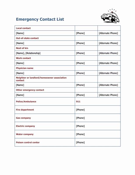 Contact List Template Pdf Lovely Emergency Contact List Templates Childcare