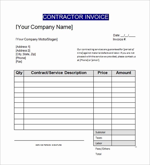 Contractor Invoice Template Excel Elegant Contractor Invoice Templates Invoice