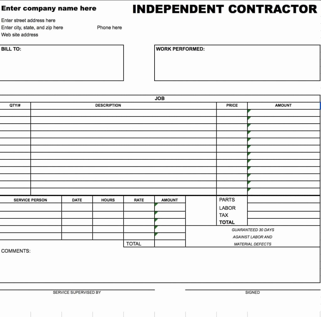 Contractor Invoice Template Excel Unique Free Independent Contractor Invoice Template Excel Pdf