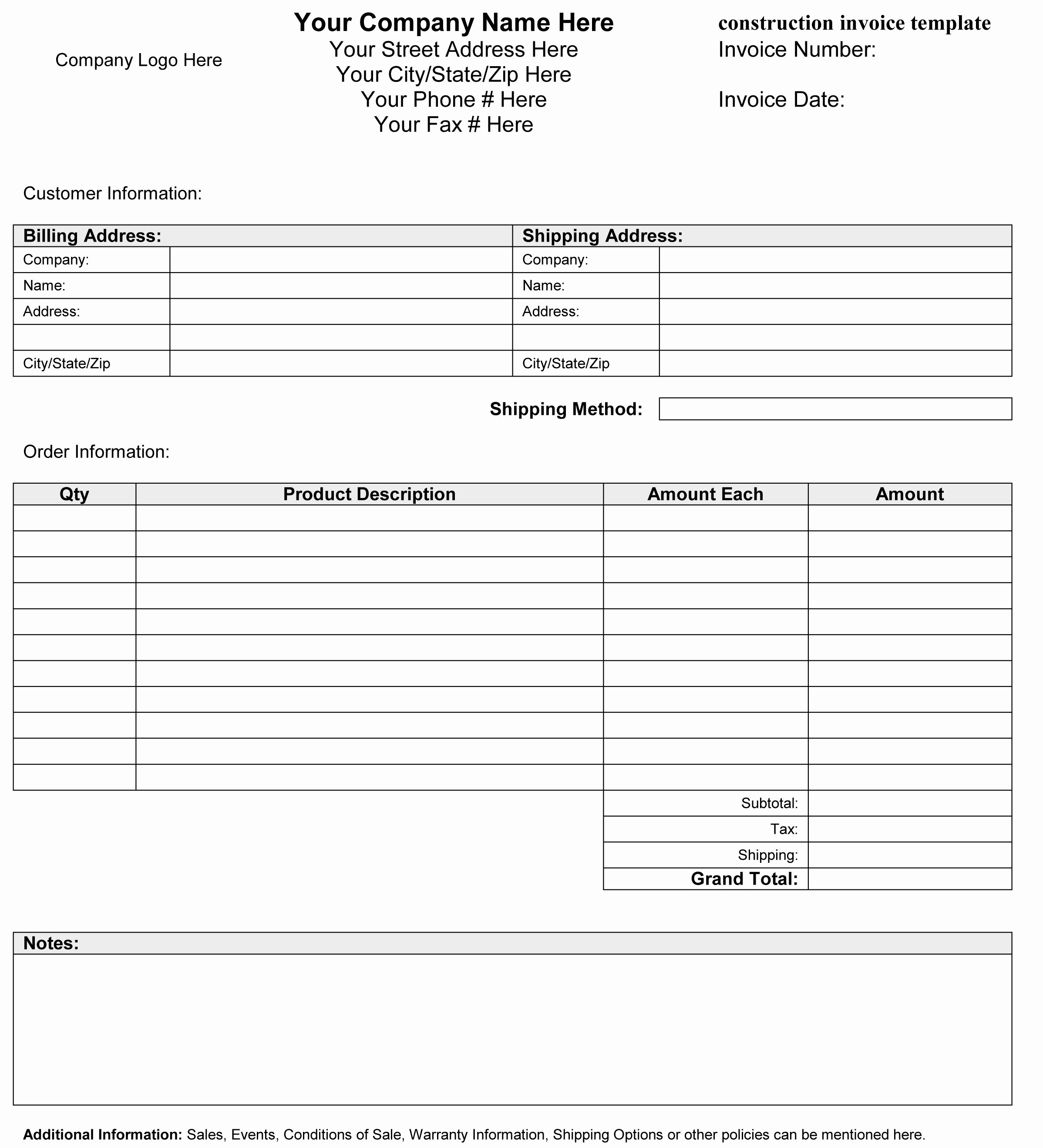 Contractor Invoice Template Word Beautiful Construction Invoice Example