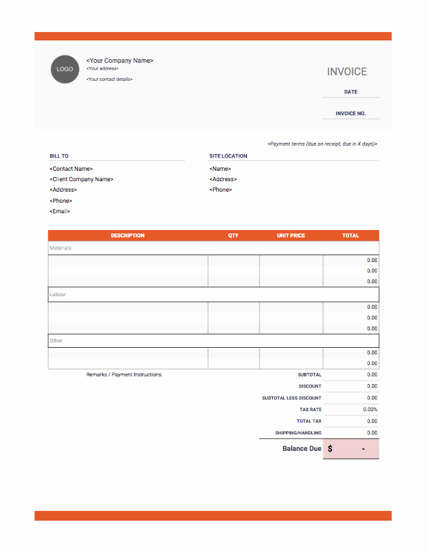 Contractor Invoice Template Word Beautiful Contractor Invoice Templates Free Download