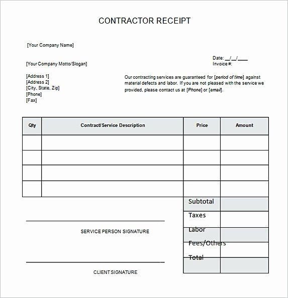 Contractor Invoice Template Word Best Of General Blank Contractor Receipt Word Free Service