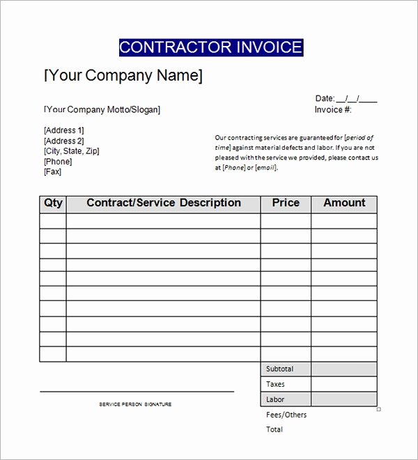 Contractor Invoice Template Word Best Of Sample Contractor Invoice Templates 14 Free Documents