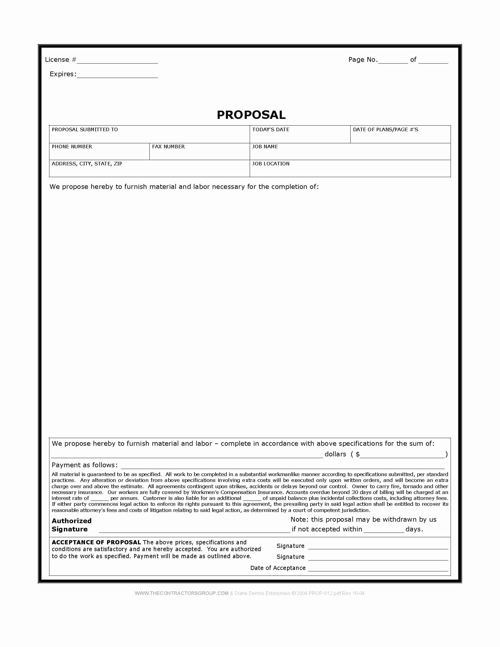 Contractor Proposal Template Free Unique Free Print Contractor Proposal forms