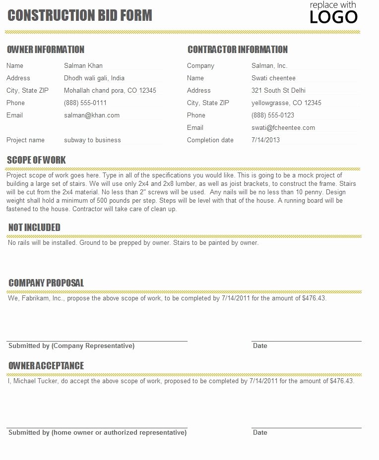 Contractor Proposal Template Pdf Inspirational Free Construction Time and Material forms
