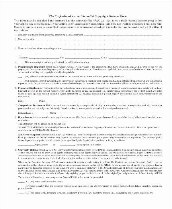 Copyright Release form Template Beautiful 51 Sample Release forms
