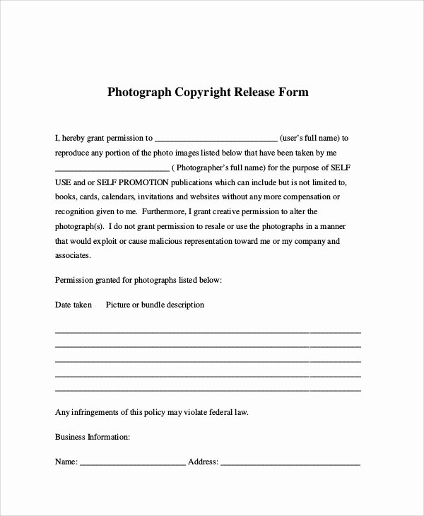 Copyright Release form Template Beautiful Generic Release form 8 Examples In Word Pdf