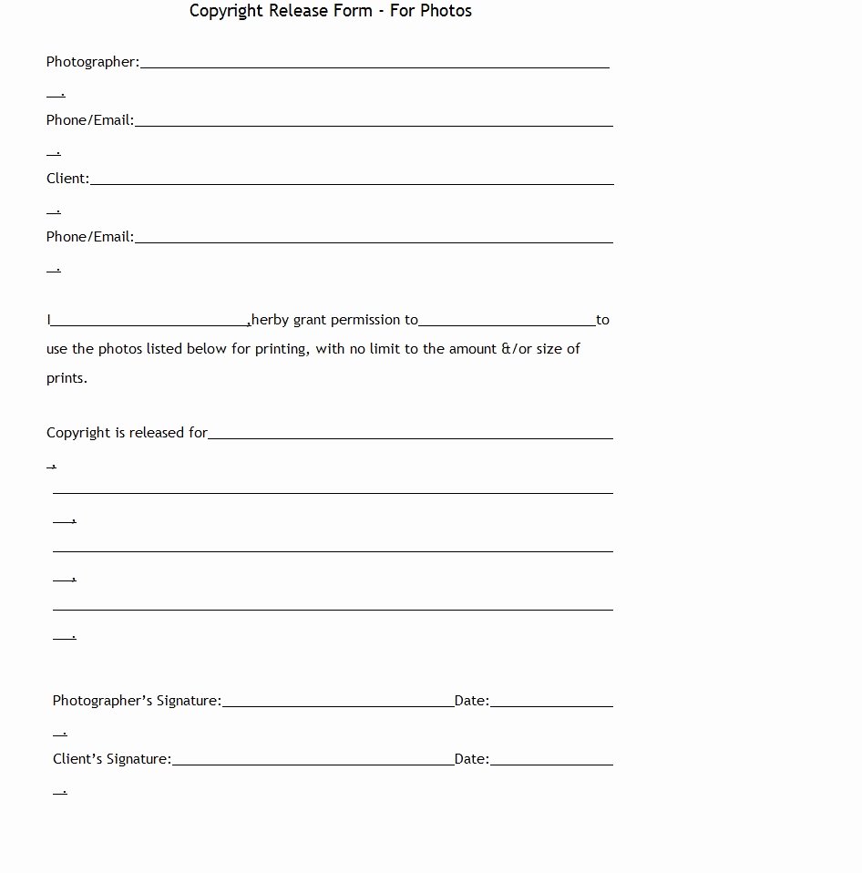 Copyright Release form Template Fresh Graphers Copyright form Template Sample