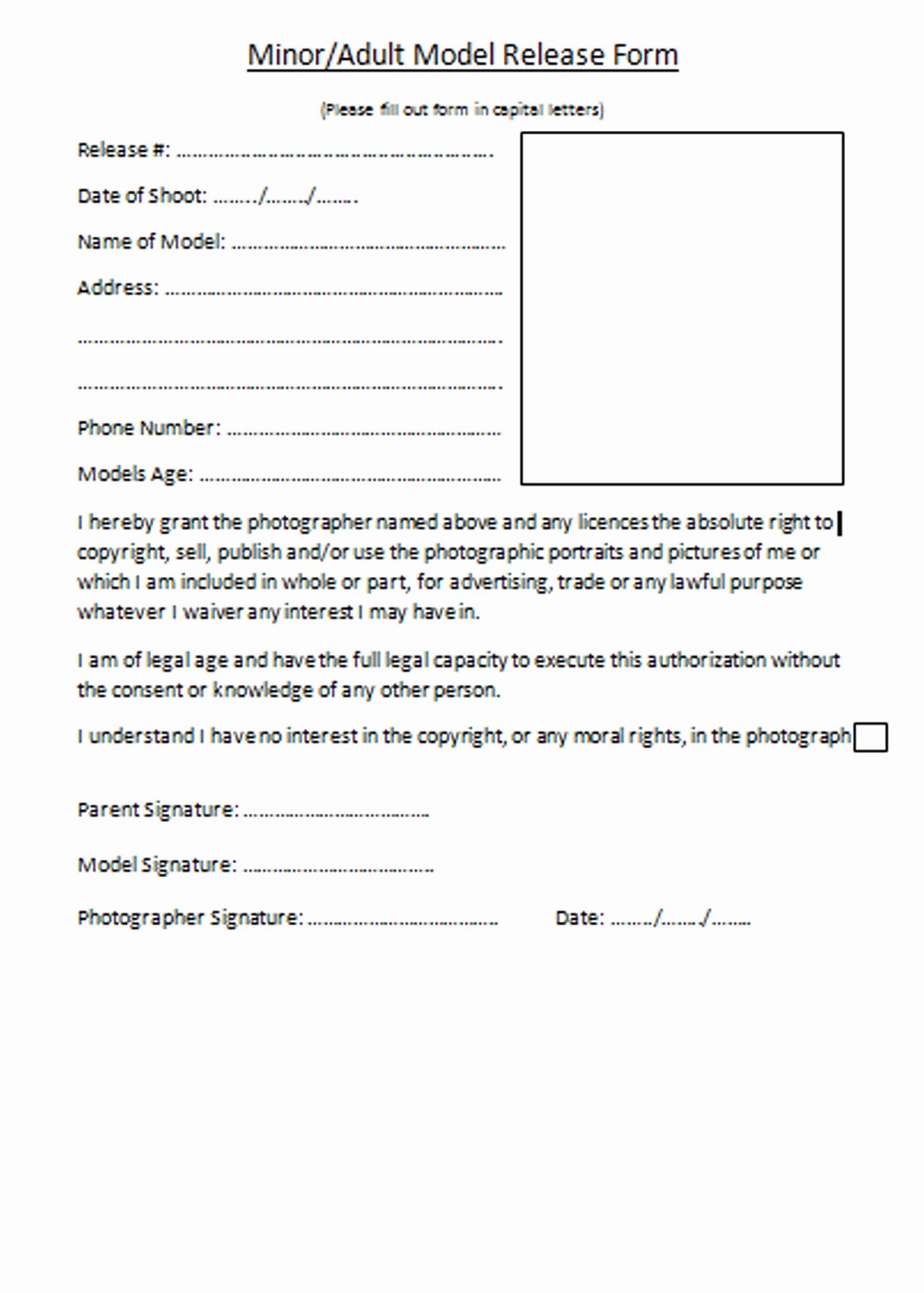 Copyright Release form Template Inspirational Alice Barnard Graphy Model Release form