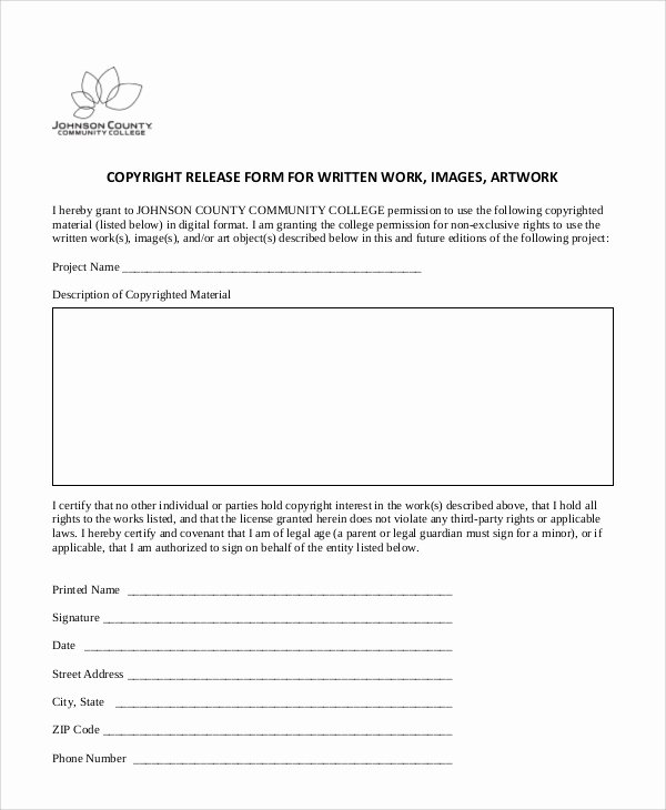 Copyright Release form Template Lovely 51 Sample Release forms