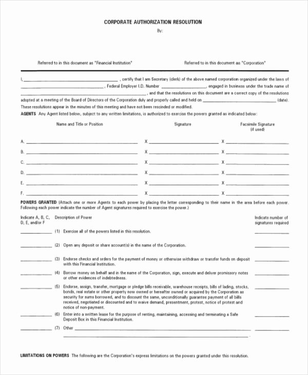 Corporate Resolution Template Microsoft Word Lovely Corporate Resolution form 7 Free Word Pdf Documents