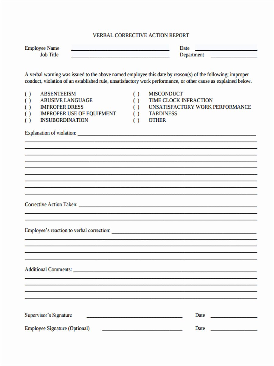 Corrective Action form Template Elegant 9 Employee Correction forms &amp; Templates Pdf Doc