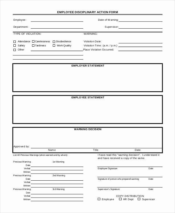 Corrective Action form Template Lovely Employee Disciplinary Action form