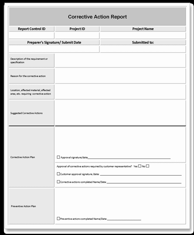 Corrective Action form Template New Corrective Action Report Example