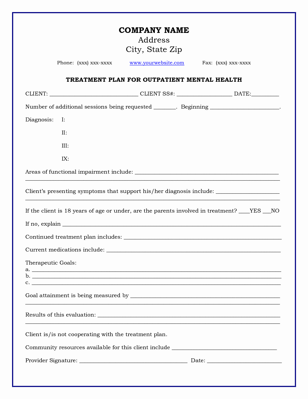 Counseling Treatment Plan Template Best Of Treatment Plan Template