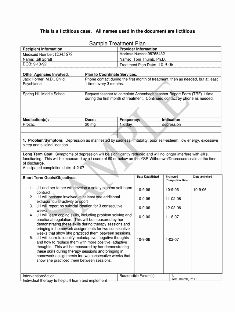 Counseling Treatment Plan Template Pdf Lovely Sample Treatment Plans Fill Line Printable Fillable