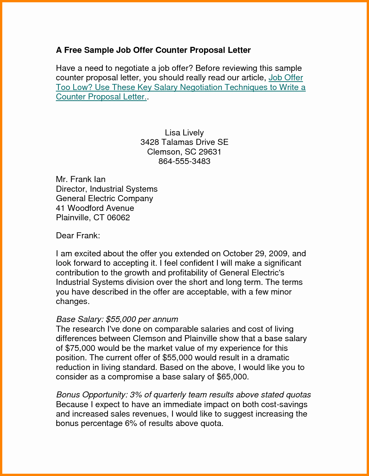 Counter Offer Letter Template Luxury 6 Example Of Counter Offer Letter Salary