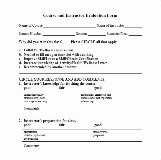 Course Evaluation Template Word Beautiful Free 5 Sample Instructor Evaluation forms In Pdf