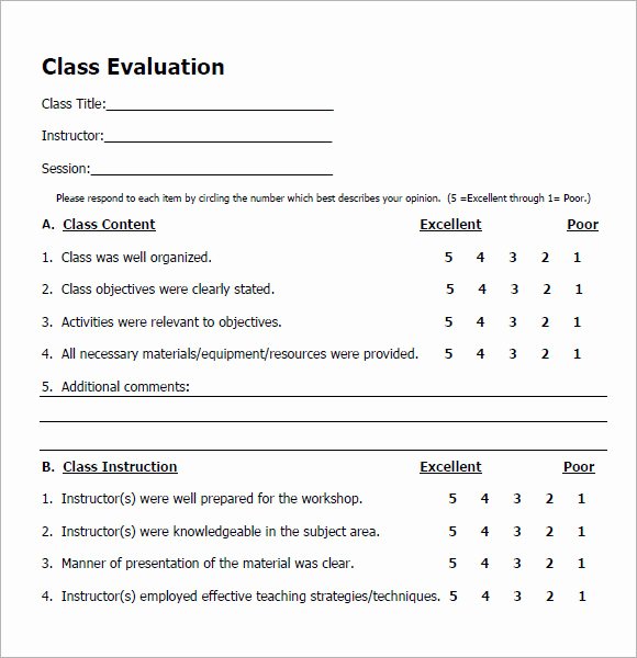 Course Evaluation Template Word Best Of Free 6 Class Evaluation Samples In Pdf