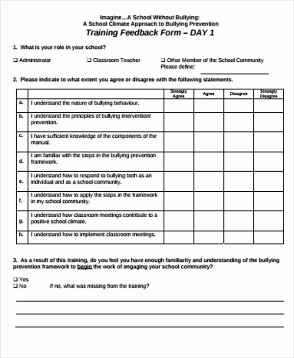 Course Evaluation Template Word Inspirational Sample Training Feedback form 8 Examples In Word Pdf