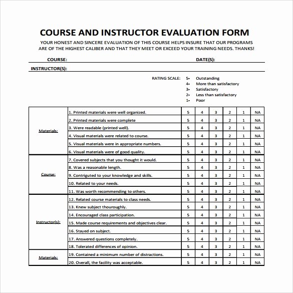 Course Evaluation Template Word Luxury Free 7 Sample Instructor Evaluation form Templates In Pdf