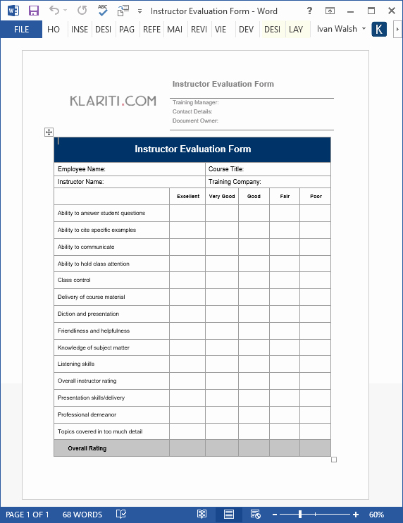 Course Evaluation Template Word Luxury Training Plan Templates Ms Word 14 X Excel Spreadsheets