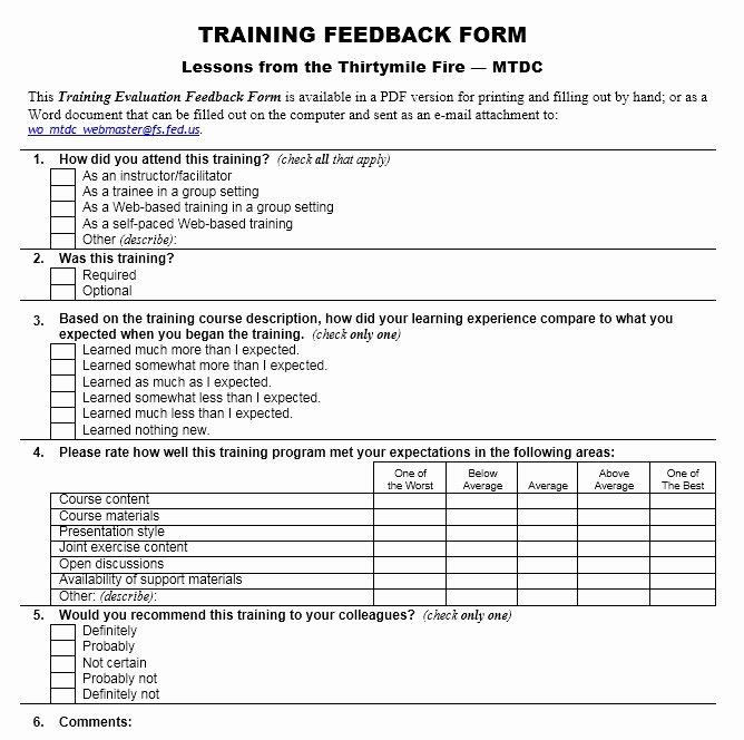 Course Evaluation Template Word New 13 Free Sample Training Feedback form Printable Samples