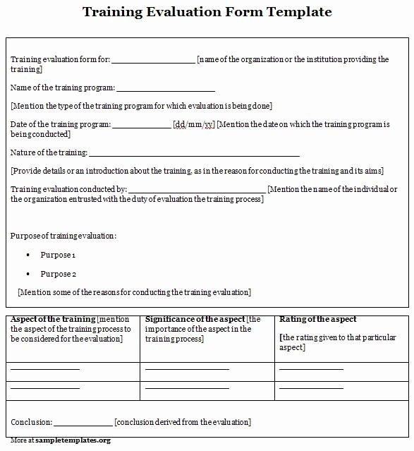 Course Evaluation Template Word New Training Evaluation form Evaluation form