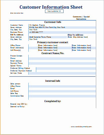 Customer Profile Template Word Beautiful Customer Information Sheet Template at Word Documents
