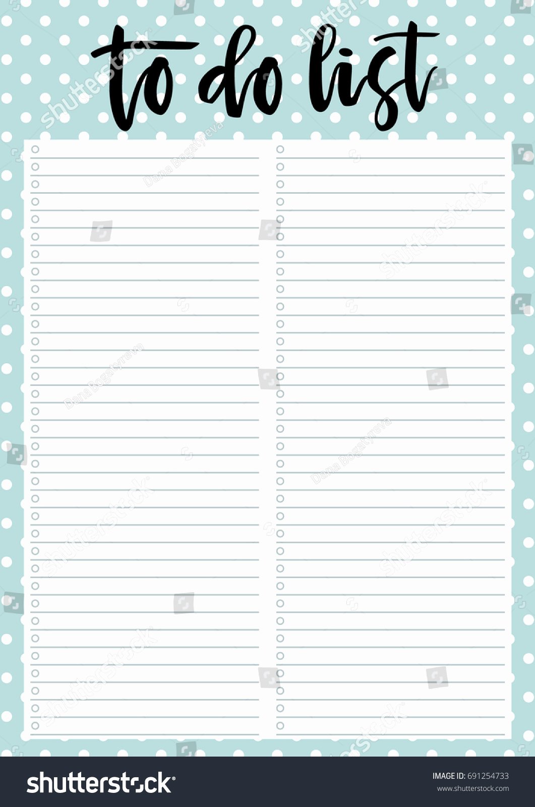 Cute to Do List Template Lovely Cute A4 Template Do List Lettering Stock Vector