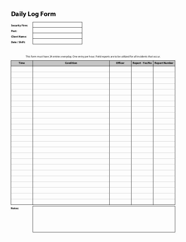 Daily Activity Report Template Lovely Daily Log form Security Guard Use