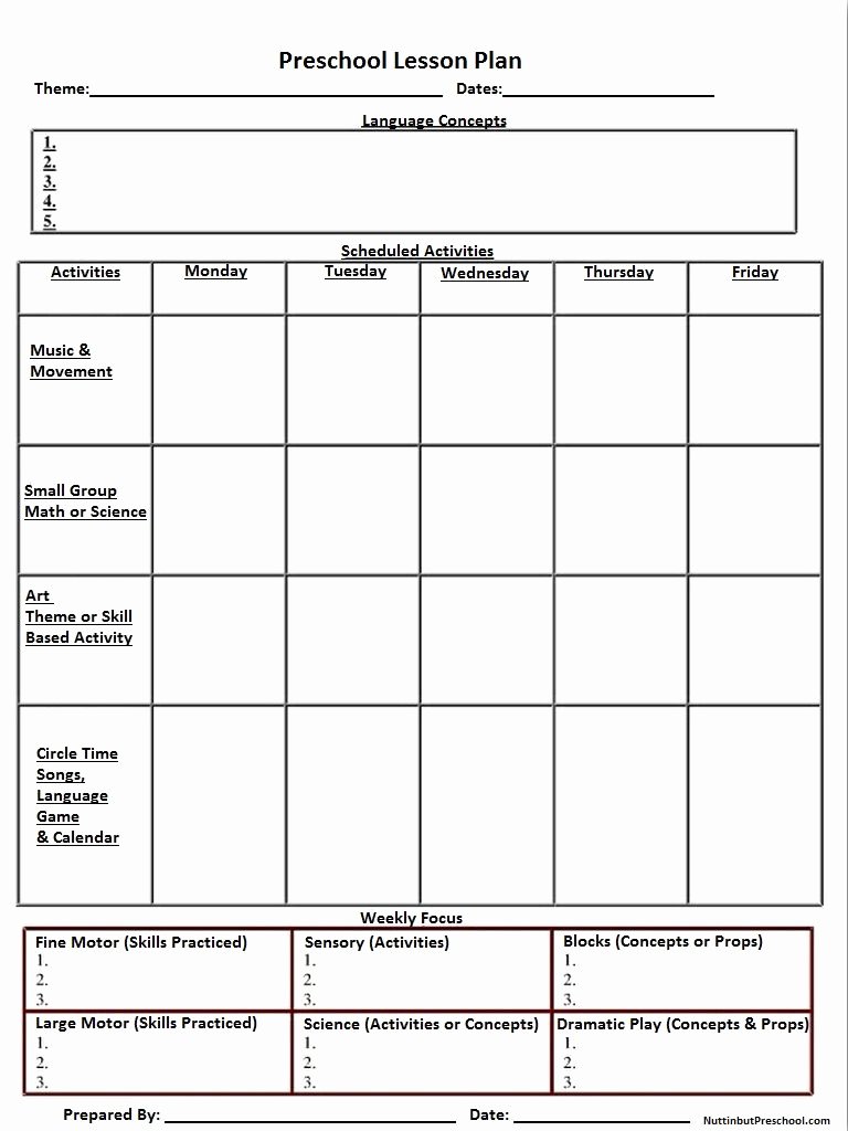 Daily Lesson Plan Template Pdf Best Of Blank Preschool Weekly Lesson Plan Template