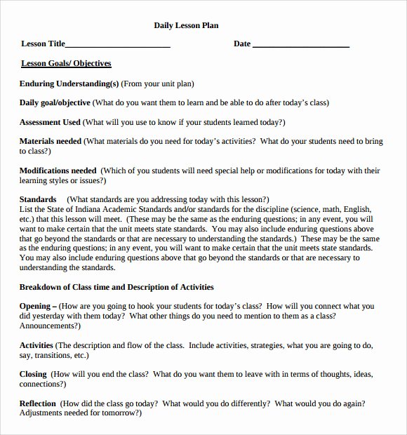 Daily Lesson Plan Template Pdf Fresh Sample Daily Lesson Plan 8 Documents In Pdf Word