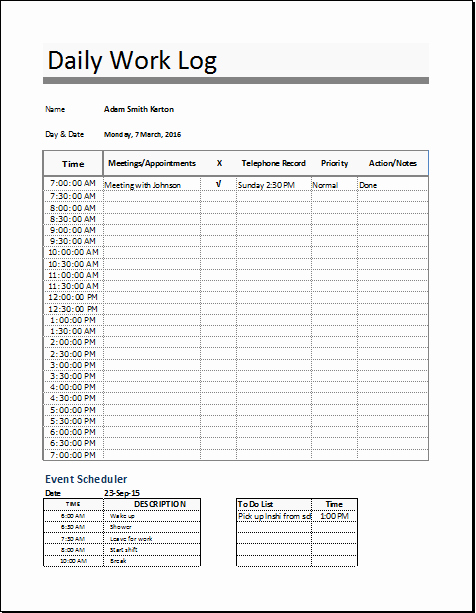Daily Log Sheet Template Free Awesome Daily Work Log Template for Ms Excel &amp; Open Fice