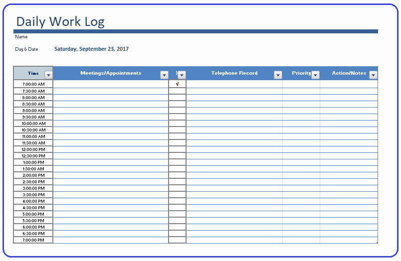 Daily Log Template Excel Lovely Daily Work Log Templates