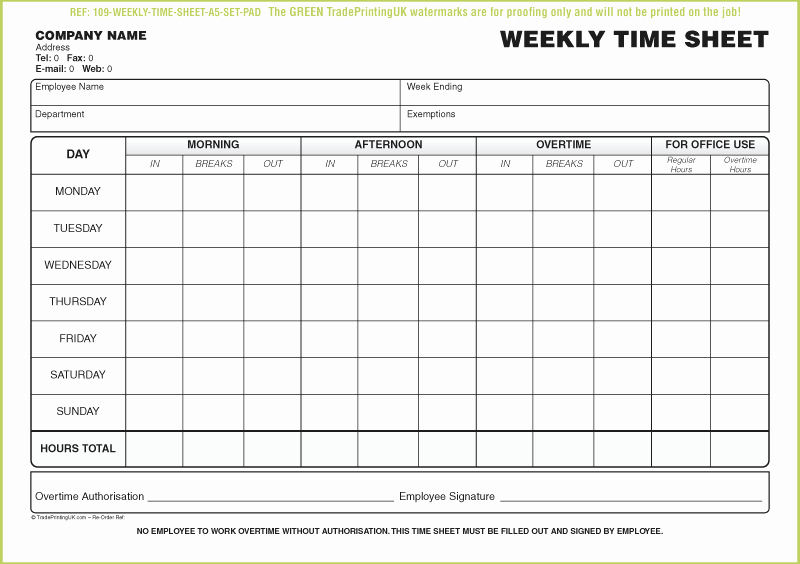 Daily Time Log Template Elegant Free Daily Timesheet Template form Printed From £50