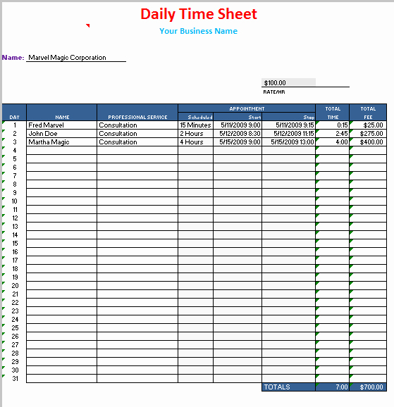 Daily Timesheet Excel Template Best Of Free Printable Daily Timesheet Template for Excel and Word