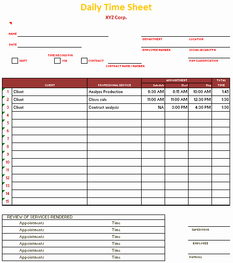 Daily Timesheet Excel Template Elegant Free Printable Daily Timesheet Template for Excel and Word
