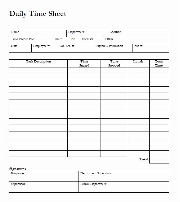 Daily Timesheet Template Free Printable Fresh Free 10 Blank Timesheet Templates In Free Sample Example