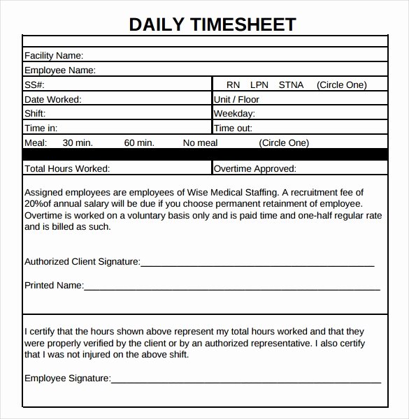 Daily Timesheet Template Free Printable New 22 Daily Timesheet Templates Free Sample Example