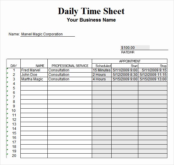 Daily Timesheet Template Free Printable Unique Free 10 Sample Daily Timesheet Templates In Google Docs