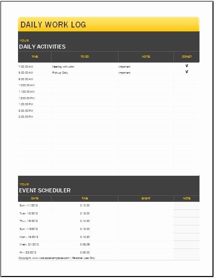 Daily Work Log Template Unique Daily Work Log Templates for Ms Word &amp; Excel