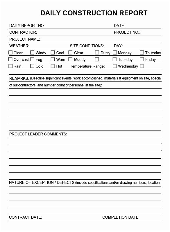 Daily Work Report Template Inspirational Daily Construction Report Template 25 Free Word Pdf