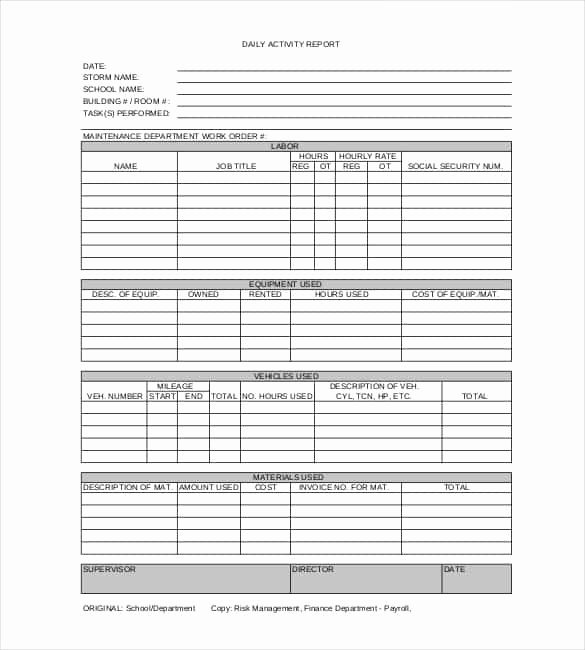 Daily Work Report Template New Daily Report Templates 8 Free Samples Excel Word