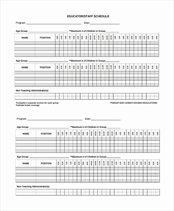 Daycare Staff Schedule Template New Sample Staff Schedule Template 9 Free Documents