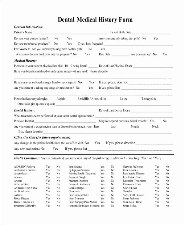 Dental Office forms Templates Awesome Free 11 Sample Medical History forms In Pdf