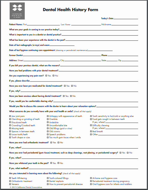 Dental Office forms Templates Beautiful Dental Health History form Templates Pdf