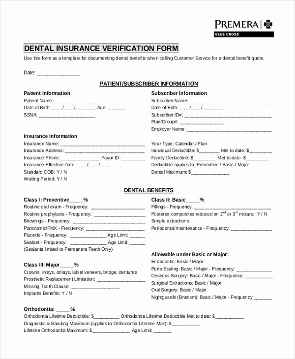 Dental Office forms Templates Best Of Free 10 Sample Insurance Verification forms In Pdf