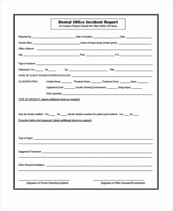 Dental Office forms Templates Luxury Free 40 Sample Incident Report forms In Pdf